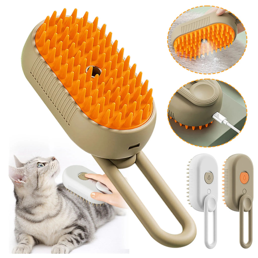 3-in-1 Electric Steam Pet Brush – Steamy Dog & Cat Grooming Comb | Hair Removal, Detangling & Massage